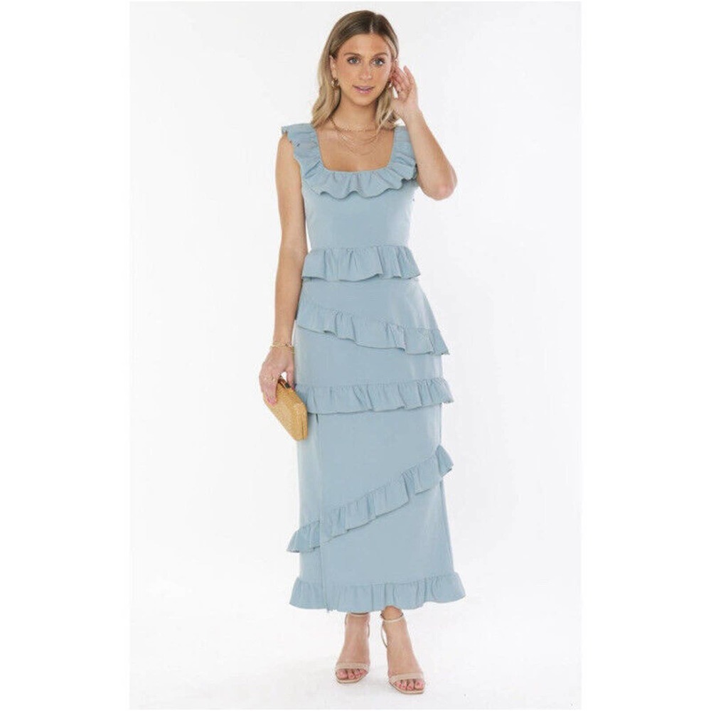 Show Me Your Mumu Greta Ruffle Midi Dress Steel Blue Size XXL Wedding Bridesmaid